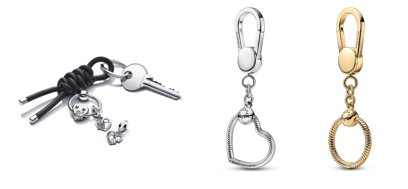 Pandora Moments織物串飾鑰匙扣環NT2,880、Pandora Moments小型心形包包釦環NT2,880、鍍14K金小型串飾包包釦環NT3,980 Pandora Moments織物串飾鑰匙扣環NT2,880、Pandora Moments小型心形包包釦環NT2,880、鍍14K金小型串飾包包釦環NT3,980