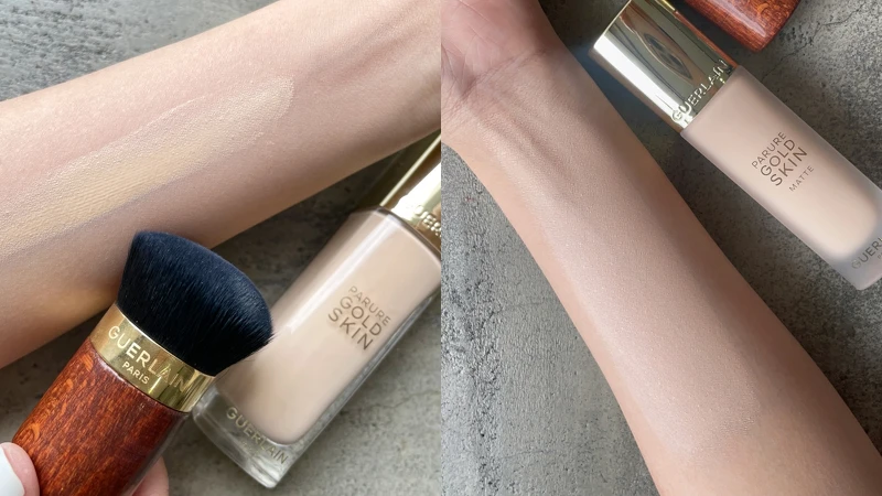 左為24K純金光透精華粉底；右為24K純金持久無瑕粉底