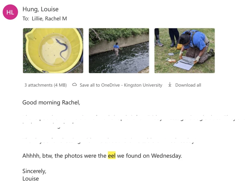 信件附上參加環保志工訓練的照片。 信件附上參加環保志工訓練的照片。