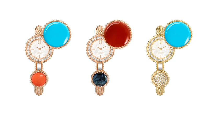 _Perlée Toi & Moi腕錶(玫瑰金、鑽石、綠松石、珊瑚、白色珍珠母貝); Perlée Toi & Moi腕錶(玫瑰金、鑽石、紅玉髓、黑色彼德石、白色珍珠母貝); Perlée Toi & Moi腕錶(黃K金、鑽石、綠松石、白色珍珠母貝)。 _Perlée Toi & Moi腕錶(玫瑰金、鑽石、綠松石、珊瑚、白色珍珠母貝); Perlée Toi & Moi腕錶(玫瑰金、鑽石、紅玉髓、黑色彼德石、白色珍珠母貝); Perlée Toi & Moi腕錶(黃K金、鑽石、綠松石、白色珍珠母貝)。