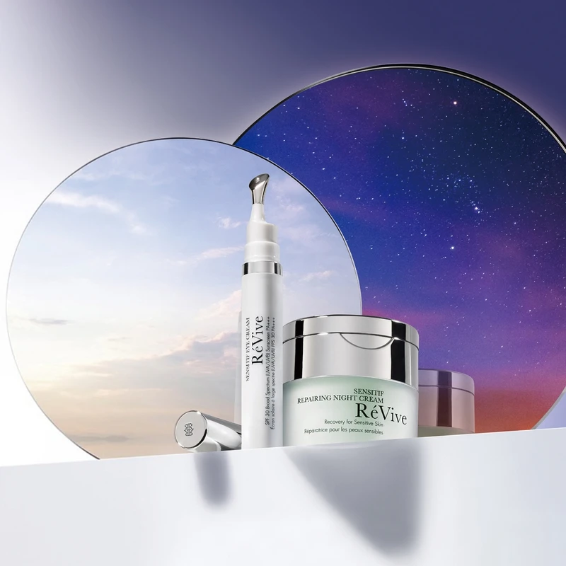 RéVive全效術後晚霜、全效舒護防禦眼霜SPF30情境圖。