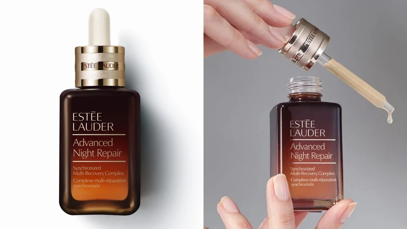 雅詩蘭黛「小棕瓶」特潤超導全方位修護露採用滴管設計。