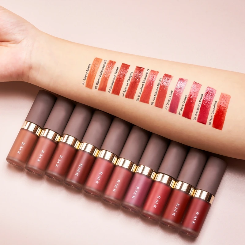 RMK持色水感唇釉全10色手部試色。 RMK持色水感唇釉全10色手部試色。