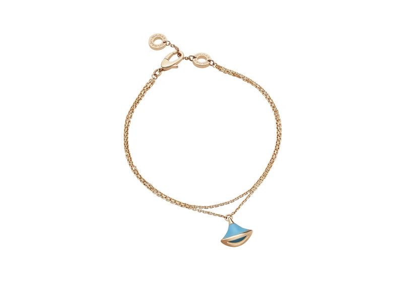 18K玫瑰金鑲嵌綠松石手鍊,Bulgari。 18K玫瑰金鑲嵌綠松石手鍊,Bulgari。