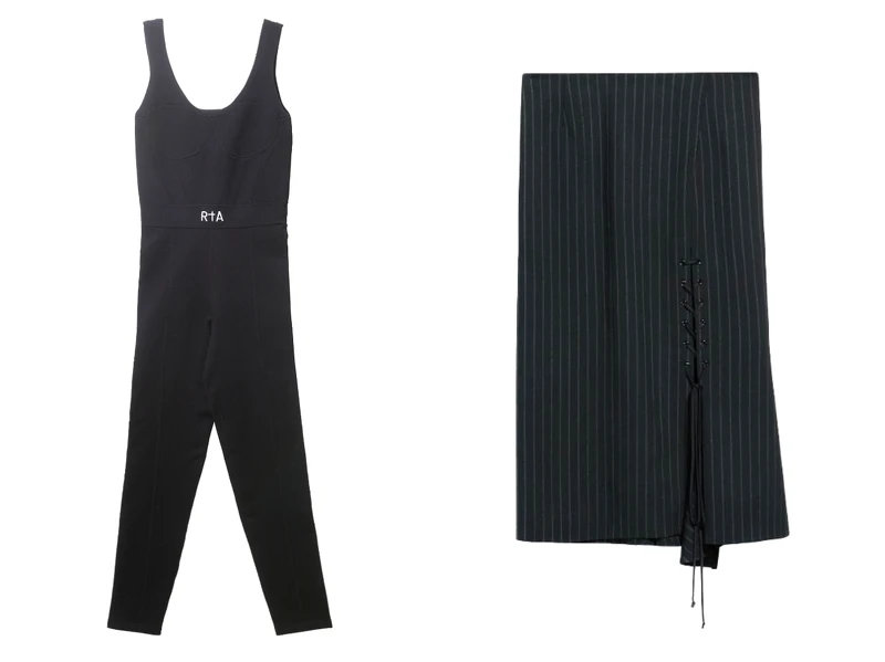 ASPORT RtA logo黑色連身背心緊身褲,推薦價NT19,280;SPORTMAX 側開衩羊毛鉛筆裙,NT25,800。 ASPORT RtA logo黑色連身背心緊身褲,推薦價NT19,280;SPORTMAX 側開衩羊毛鉛筆裙,NT25,800。