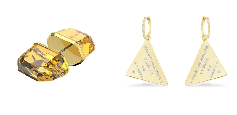 APM Monaco三角形ONE LIFE摩斯密碼耳環,推薦價NT7,900;SWAROVSKI LUCENT穿孔耳環,推薦價NT3,850。 APM Monaco三角形ONE LIFE摩斯密碼耳環,推薦價NT7,900;SWAROVSKI LUCENT穿孔耳環,推薦價NT3,850。