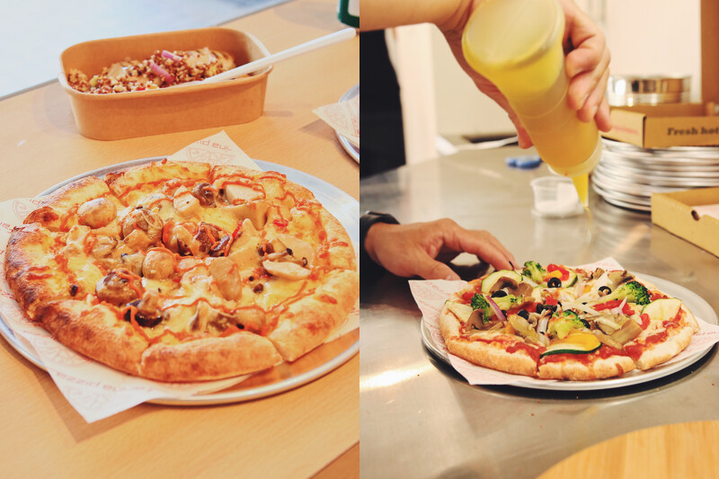 左為香草烤野菇披薩,右為普羅旺斯披薩。 左為香草烤野菇披薩,右為普羅旺斯披薩。