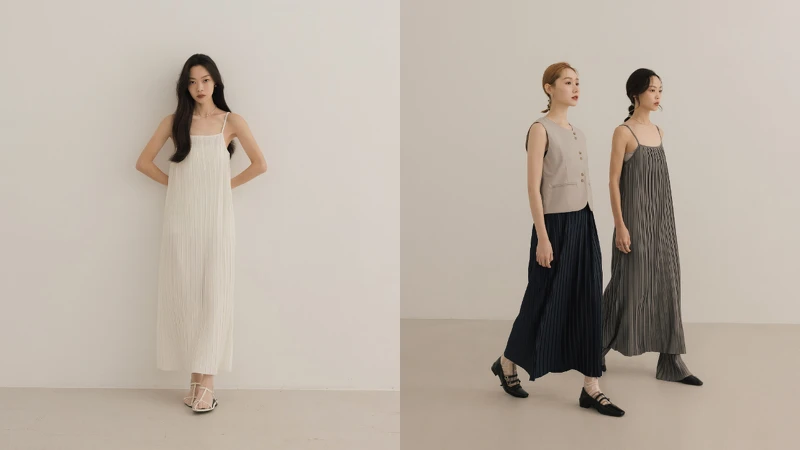 平領細褶細肩帶洋裝，NT$790