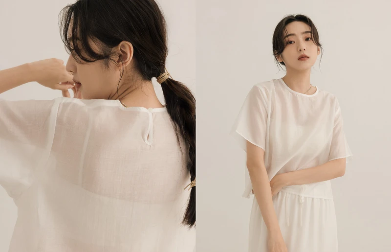 微透肌感圓領造型上衣，NT$590