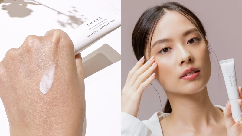 藉由按摩可將THREE平衡凝萃眼唇霜奢華潤澤注入眼周。20g，NT2,850