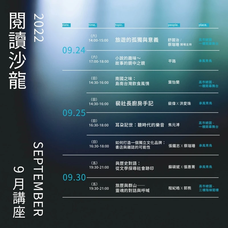 「2022高雄城市書展」閱讀沙龍9月講座 「2022高雄城市書展」閱讀沙龍9月講座