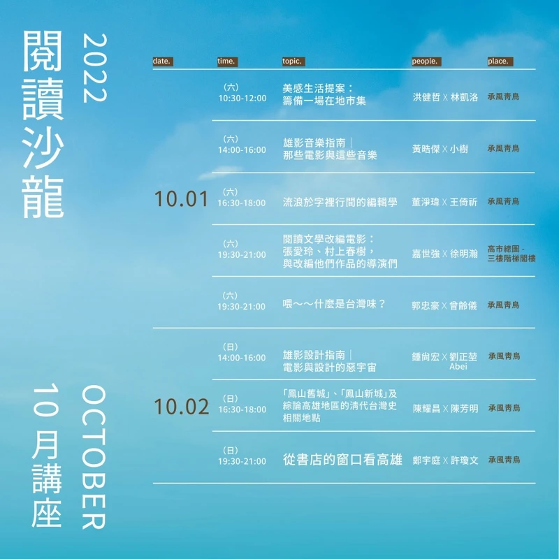 「2022高雄城市書展」閱讀沙龍10月講座 「2022高雄城市書展」閱讀沙龍10月講座