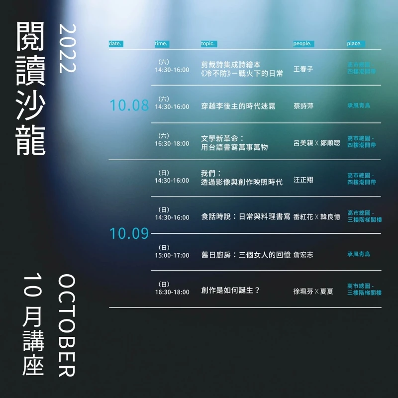 「2022高雄城市書展」閱讀沙龍10月講座 「2022高雄城市書展」閱讀沙龍10月講座