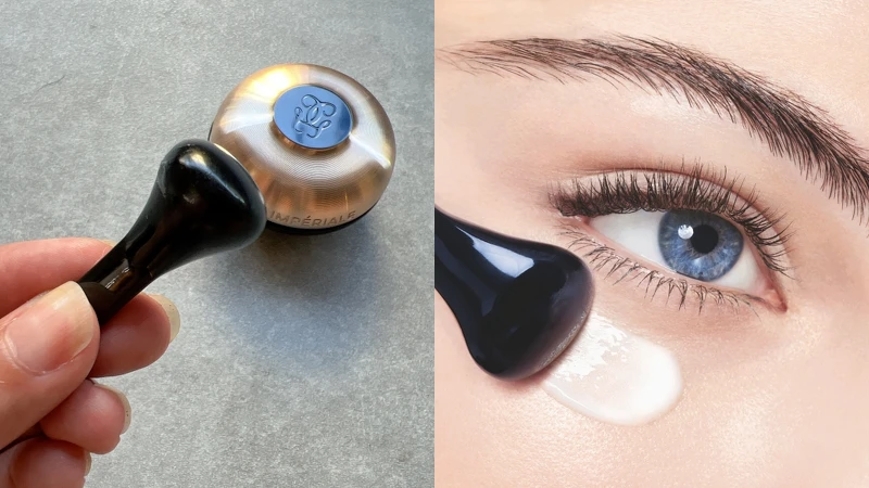 嬌蘭蘭鑽極萃氧生眼唇霜內附蘭鑽精瓷緊緻按摩儀，保養時可用來按摩眼周與唇周。