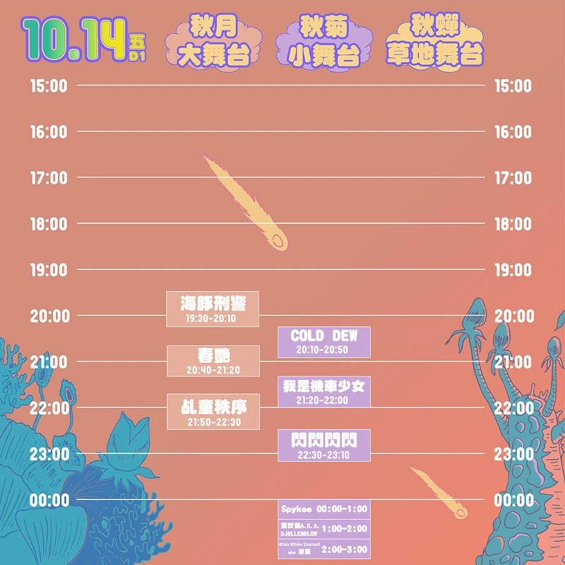 2022 禾火OUT音樂節 10/14演出卡司時刻表 2022 禾火OUT音樂節 10/14演出卡司時刻表