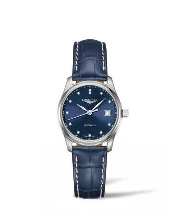 Longines 浪琴表巨擘系列 29毫米鱷魚皮錶帶點鑽時標午夜藍女錶  Longines 浪琴表巨擘系列 29毫米鱷魚皮錶帶點鑽時標午夜藍女錶