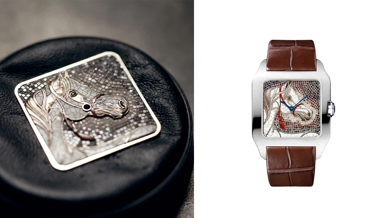 卡地亞大師工藝系列腕錶──寶石鑲嵌馬賽克工藝。