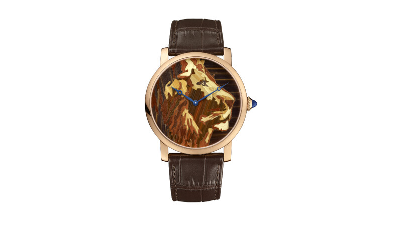 卡地亞大師工藝系列腕錶—麥稈鑲嵌工藝。