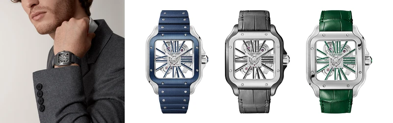 Santos de Cartier全新精鋼鏤空高級製錶款式，9611 MC型手動上鍊機械機芯。