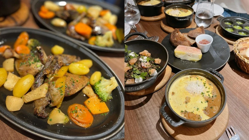 (左)烤乳鴿、(右)這次用餐的菜色。 (左)烤乳鴿、(右)這次用餐的菜色。