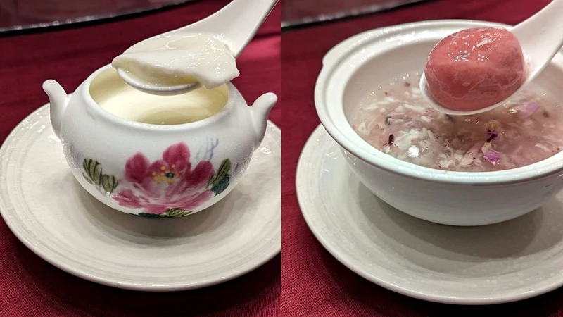 杏香豆腐腦、玫瑰酒釀甜湯圓」