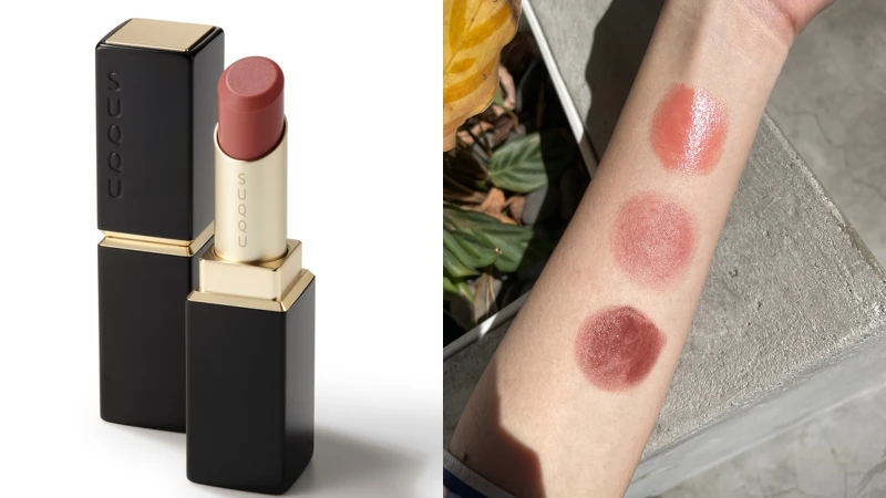 左:SUQQU 晶采淨妍潤唇膏#101霞薔薇,NT1,500 、右:上至下為124、潤唇膏、125 左:SUQQU 晶采淨妍潤唇膏#101霞薔薇,NT1,500 、右:上至下為124、潤唇膏、125