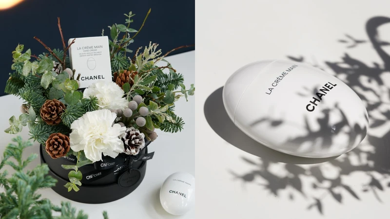 CHANEL香奈兒時尚玉手霜50ml <國際航空版>｜內容物：尤加利、諾貝松、大銀果、松果、康乃馨，總尺寸約 26×28×26(H)cm