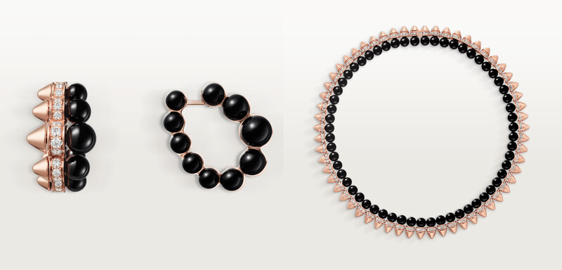 Clash de Cartier系列耳環,玫瑰金、縞瑪瑙、鑽石;Clash de Cartier系列項鍊,玫瑰金、縞瑪瑙、鑽石。 Clash de Cartier系列耳環,玫瑰金、縞瑪瑙、鑽石;Clash de Cartier系列項鍊,玫瑰金、縞瑪瑙、鑽石。