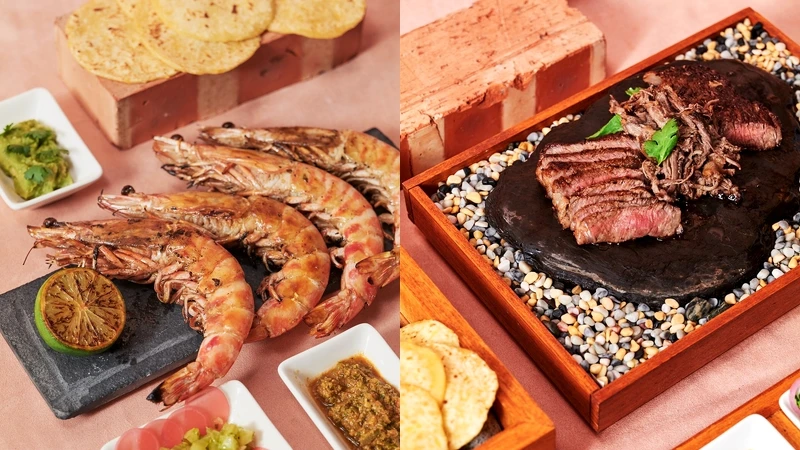 「炭烤明蝦」、「自然牛肋眼-慢燉手撕牛小排」