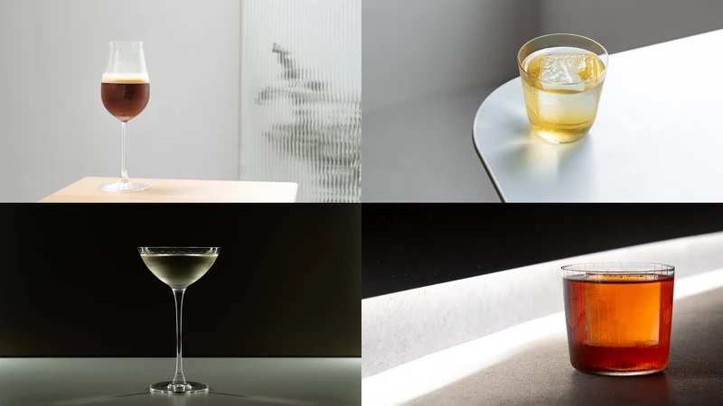 從左上順時針旋轉分別是ESPRESSO MARTINI、COLADA、OLD-FASHIONED、GUAVA MARTINI 從左上順時針旋轉分別是ESPRESSO MARTINI、COLADA、OLD-FASHIONED、GUAVA MARTINI