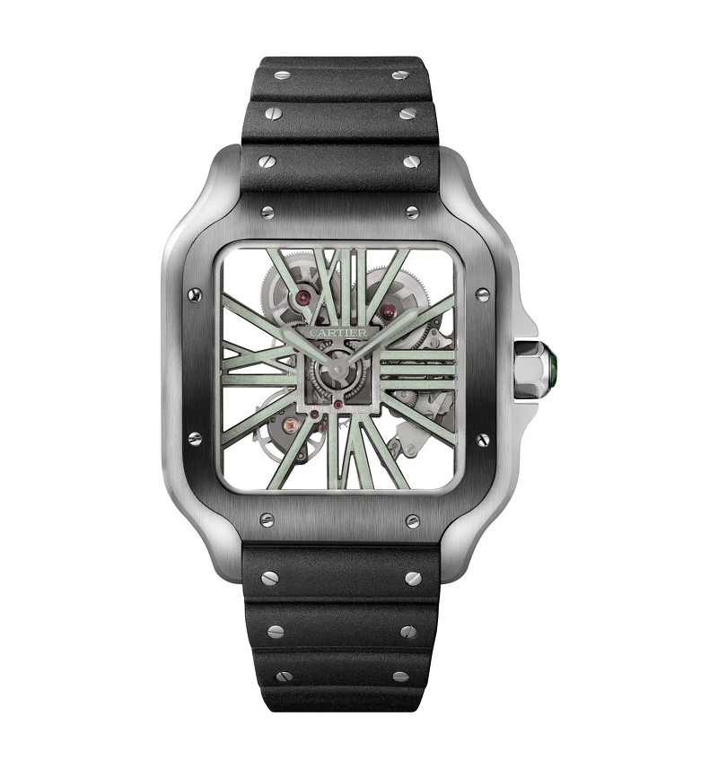 SANTOS DE CARTIER鏤空綠玉石腕錶，大型款（張震穿搭同款）