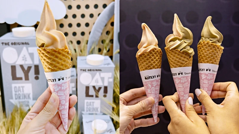 OATLY X Double V燕麥奶霜淇淋，有鐵觀音、紅心芭樂、綜合三種口味。