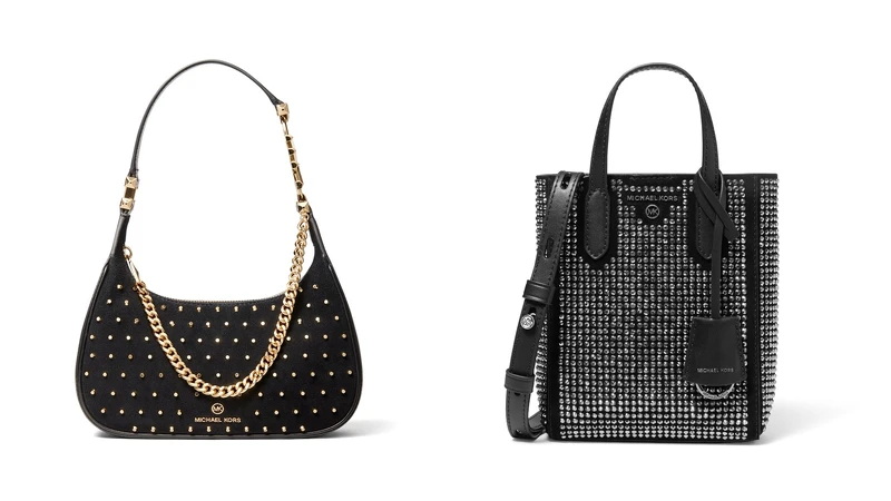 Piper 黑色絨面鉚釘腋下包,NT18,000;Sinclair黑色絨面與人造水晶托特包,NT14,100。 Piper 黑色絨面鉚釘腋下包,NT18,000;Sinclair黑色絨面與人造水晶托特包,NT14,100。