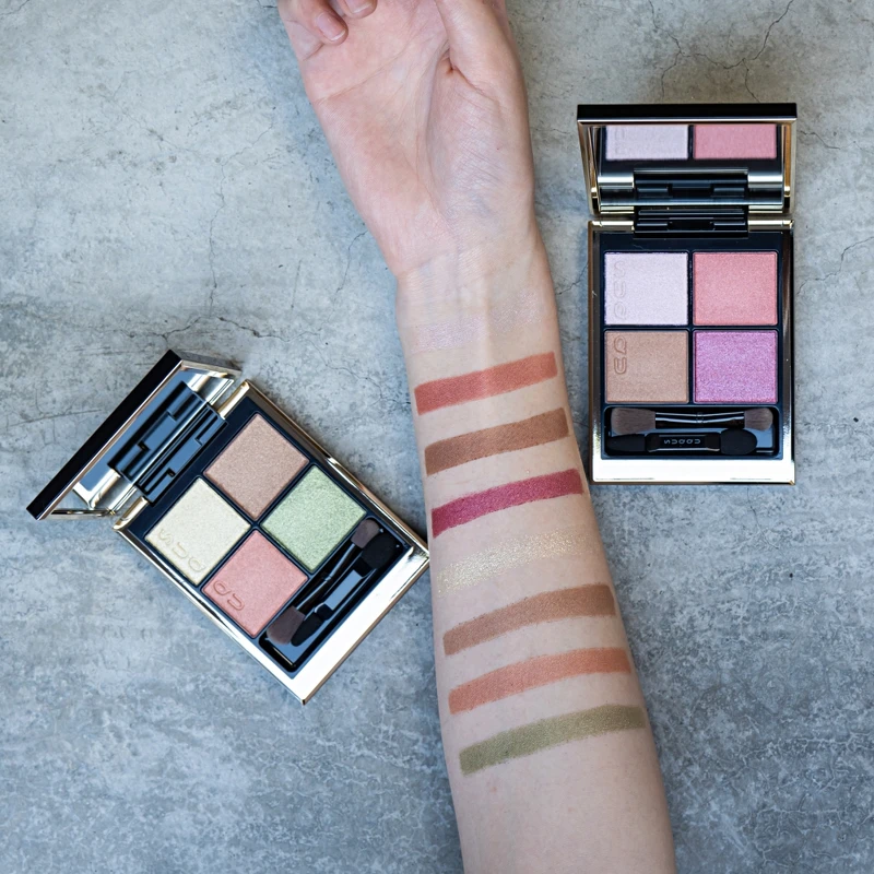 SUQQU晶采盈緻眼彩盤(#120 冬薔薇-FUYUSOUBI、#121寒花KANKA)手部試色。 SUQQU晶采盈緻眼彩盤(#120 冬薔薇-FUYUSOUBI、#121寒花KANKA)手部試色。