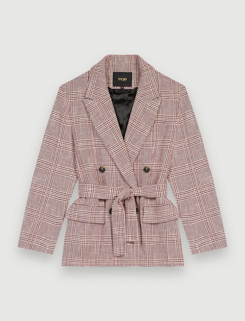 Maje 格紋束腰雙排釦西裝外套，NT17,390。