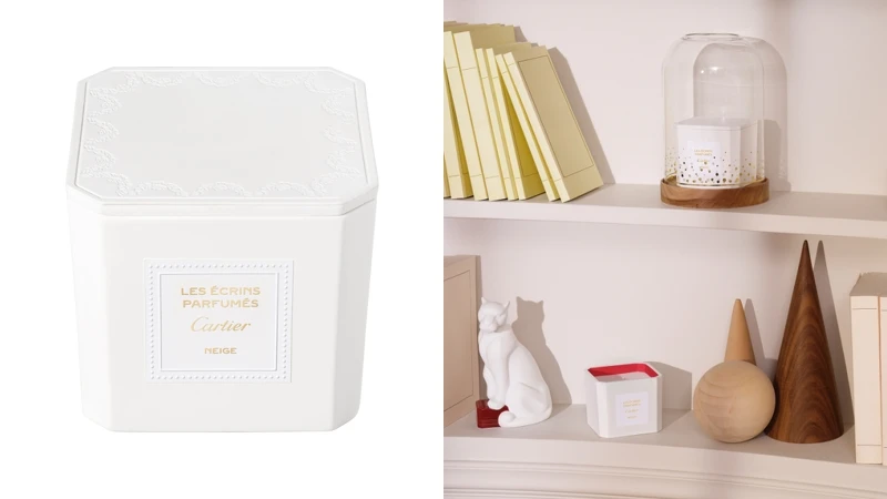 Cartier卡地亞香氛蠟燭延續卡地亞紅盒經典造型和花環圖案裝飾。