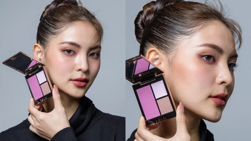 畫紫色腮紅要避開顴骨下面的凹陷處,少量多次單上在笑肌處。 畫紫色腮紅要避開顴骨下面的凹陷處,少量多次單上在笑肌處。