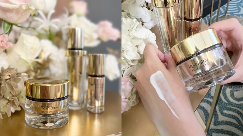 雅詩蘭黛白金級黑鑽松露塑顏奇蹟霜實品與質地。) 雅詩蘭黛白金級黑鑽松露塑顏奇蹟霜實品與質地。)