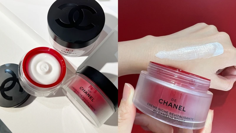 香奈兒1號紅色山茶花豐潤乳霜實品與質地。 香奈兒1號紅色山茶花豐潤乳霜實品與質地。