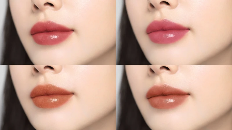 OPERA渲漾水色唇膏新色唇部實擦示意，(上排左起)#11、#12、#13、#16。