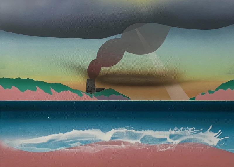 松風閣畫廊潘重光《海平面上升系列》壓克力，45×33cm，2021年。