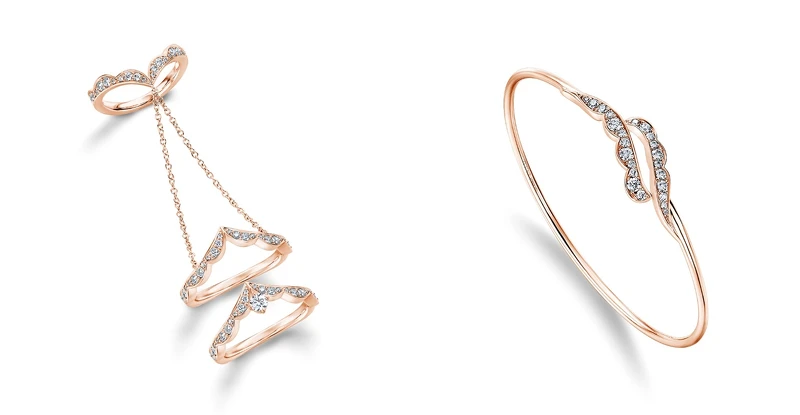 Lorelei Double Link Ribbon 玫瑰金鑽石戒指 NT$192,000、Lorelei Ribbon 玫瑰金鑽石手鐲 NT$127,000 Lorelei Double Link Ribbon 玫瑰金鑽石戒指 NT$192,000、Lorelei Ribbon 玫瑰金鑽石手鐲 NT$127,000