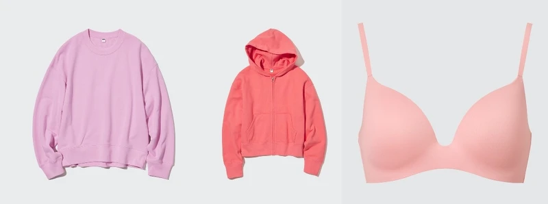 女裝:455727休閒圓領上衣NT$990、456041休閒連帽外套NT$990、455203無鋼圈美型胸罩(3D包覆) ) NT$790。 女裝:455727休閒圓領上衣NT$990、456041休閒連帽外套NT$990、455203無鋼圈美型胸罩(3D包覆) ) NT$790。