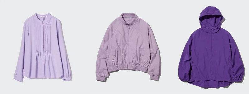 女裝:455735嫘縈細褶上衣NT$990、456091棉質短版布勞森外套NT$1,490、456087可攜式防曬抗UV連帽外套NT$1,290。 女裝:455735嫘縈細褶上衣NT$990、456091棉質短版布勞森外套NT$1,490、456087可攜式防曬抗UV連帽外套NT$1,290。