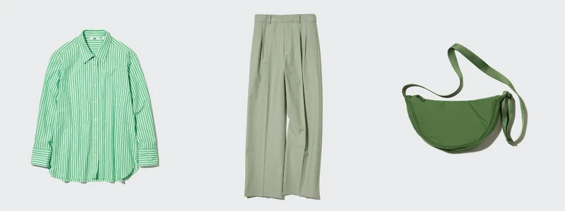 女裝:458261棉質條紋襯衫NT$990、456116打褶寬褲NT$1,290、457244弧形迷你肩背包NT$390。 女裝:458261棉質條紋襯衫NT$990、456116打褶寬褲NT$1,290、457244弧形迷你肩背包NT$390。