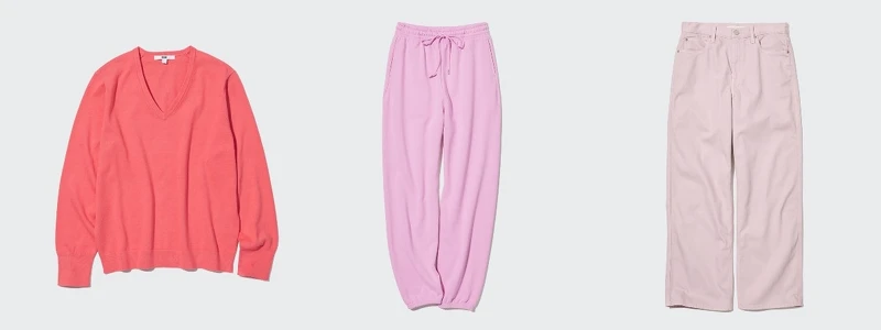 女裝:454762可機洗棉質V領針織衫) NT$990、455730女裝休閒長褲NT$990、454350寬版牛仔褲 NT$1,290。 女裝:454762可機洗棉質V領針織衫) NT$990、455730女裝休閒長褲NT$990、454350寬版牛仔褲 NT$1,290。