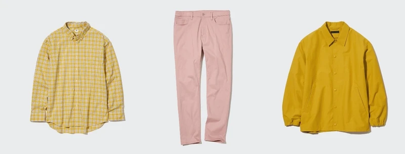 男裝:456651超柔棉府綢格紋襯衫NT$990、455471特級彈性Skinny Fit多色牛仔褲 NT$1,290、456986教練外套 NT$1,990。 男裝:456651超柔棉府綢格紋襯衫NT$990、455471特級彈性Skinny Fit多色牛仔褲 NT$1,290、456986教練外套 NT$1,990。