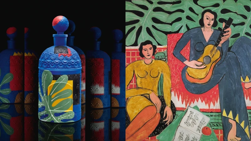 (左)嬌蘭馬諦斯典藏版蜂印瓶主視覺、(右)馬諦斯作品_LA MUSIQUE〈音樂〉, 1939, Albright-Knox Art Gallery - Buffalo (USA)館藏,© Succession H. Matisse。