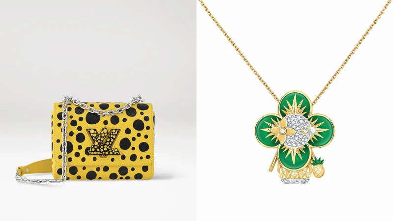 LV×草間彌生黃色鍊帶肩背包 NT162,000(台北101獨家首賣)、Vivienne Pineapple吊墜 NT1,150,000(台北101獨家)。 LV×草間彌生黃色鍊帶肩背包 NT162,000(台北101獨家首賣)、Vivienne Pineapple吊墜 NT1,150,000(台北101獨家)。