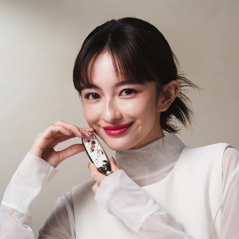 嬌蘭紅寶之吻高訂唇膏N°63春櫻漫舞限定版試色。